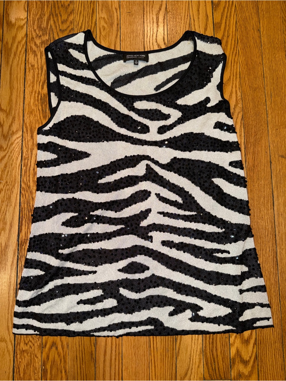 Jones New York Black and White Zebra Sequin Tank Top